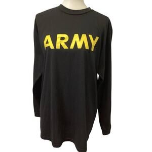 Army Mens Medium Long Sleeve Crew Neck 100% Polyester Black Tee Shirt